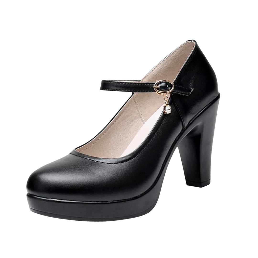 Mary Jane | Faux Leather Heels With Ankle Strap